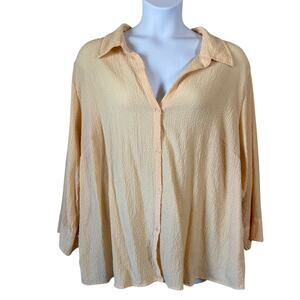 ALC Button Up Top Blouse 3X Yellow Textured Long Sleeves Oversized  Boho Coastal
